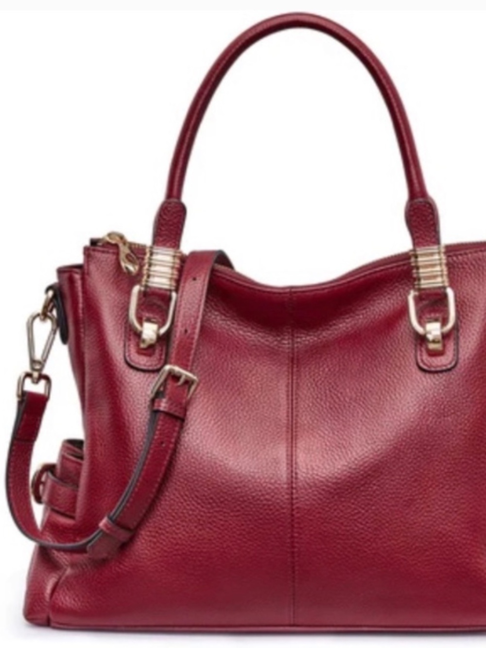 Kattee designer elegant red pebble leather satchel